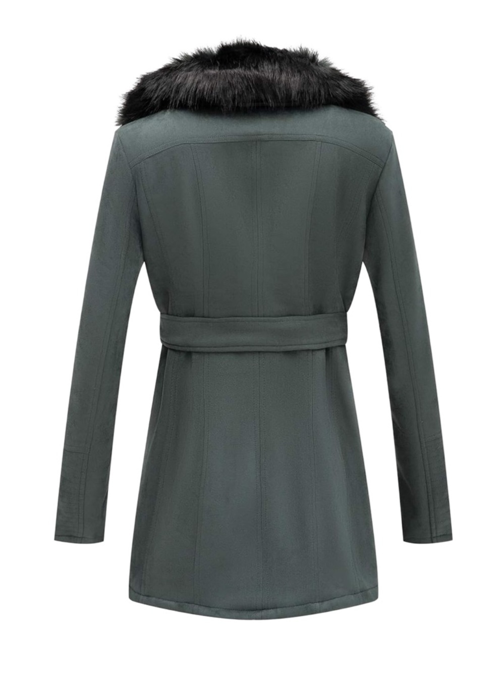 🌚▫️ Riviera Black Suede Trench Coat with Faux Fur Collar ▫️🌚 - Picture 3 of 6